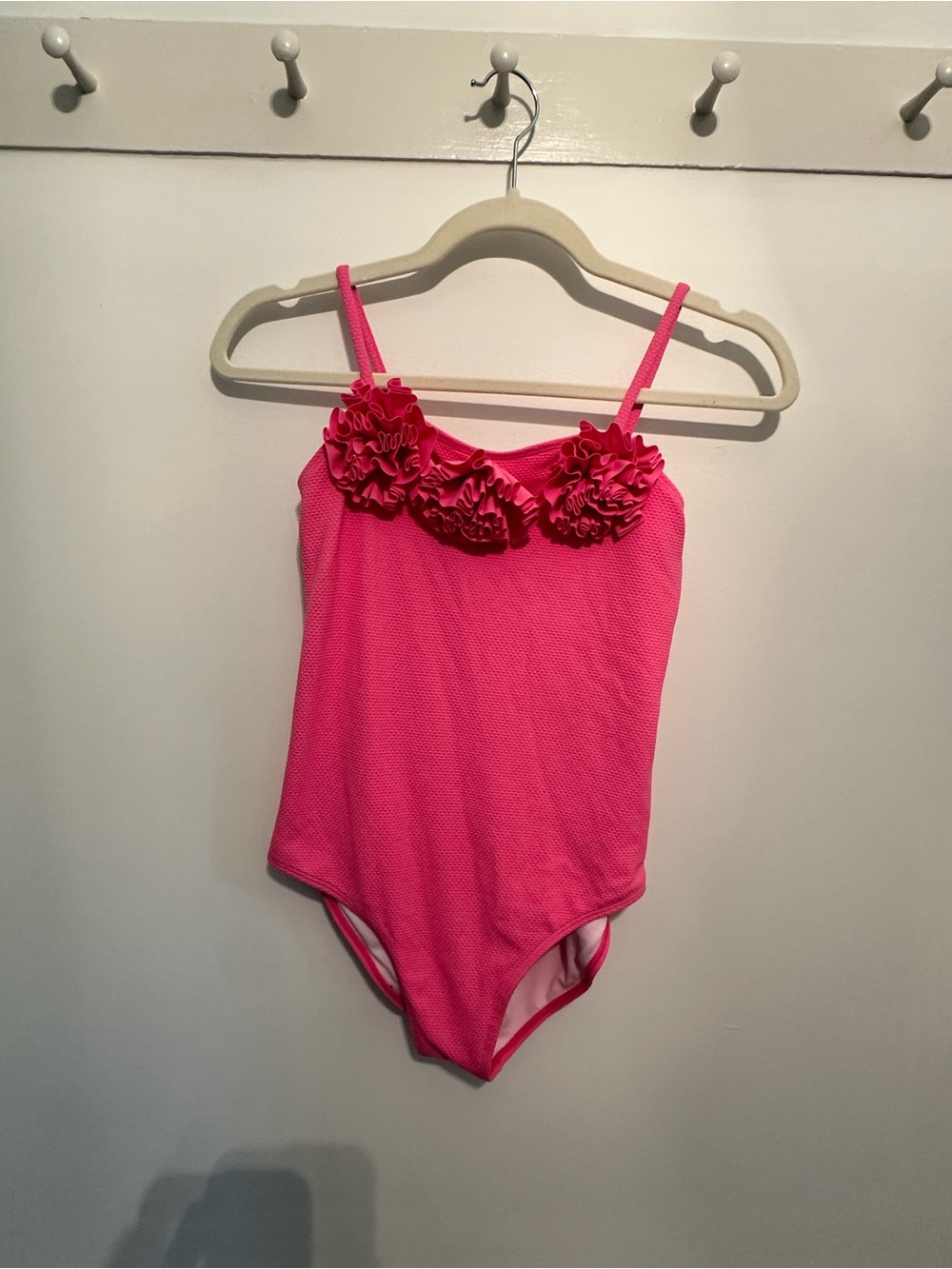 Janie and Jack Girls Pink Ruffle flower Front One-Piece Swimsuit size 16